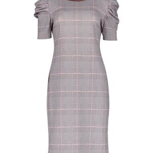 Shelby & Palmer Gray Blush Pink Plaid Puff-Sleeve Sheath Dress Size 12 Medium